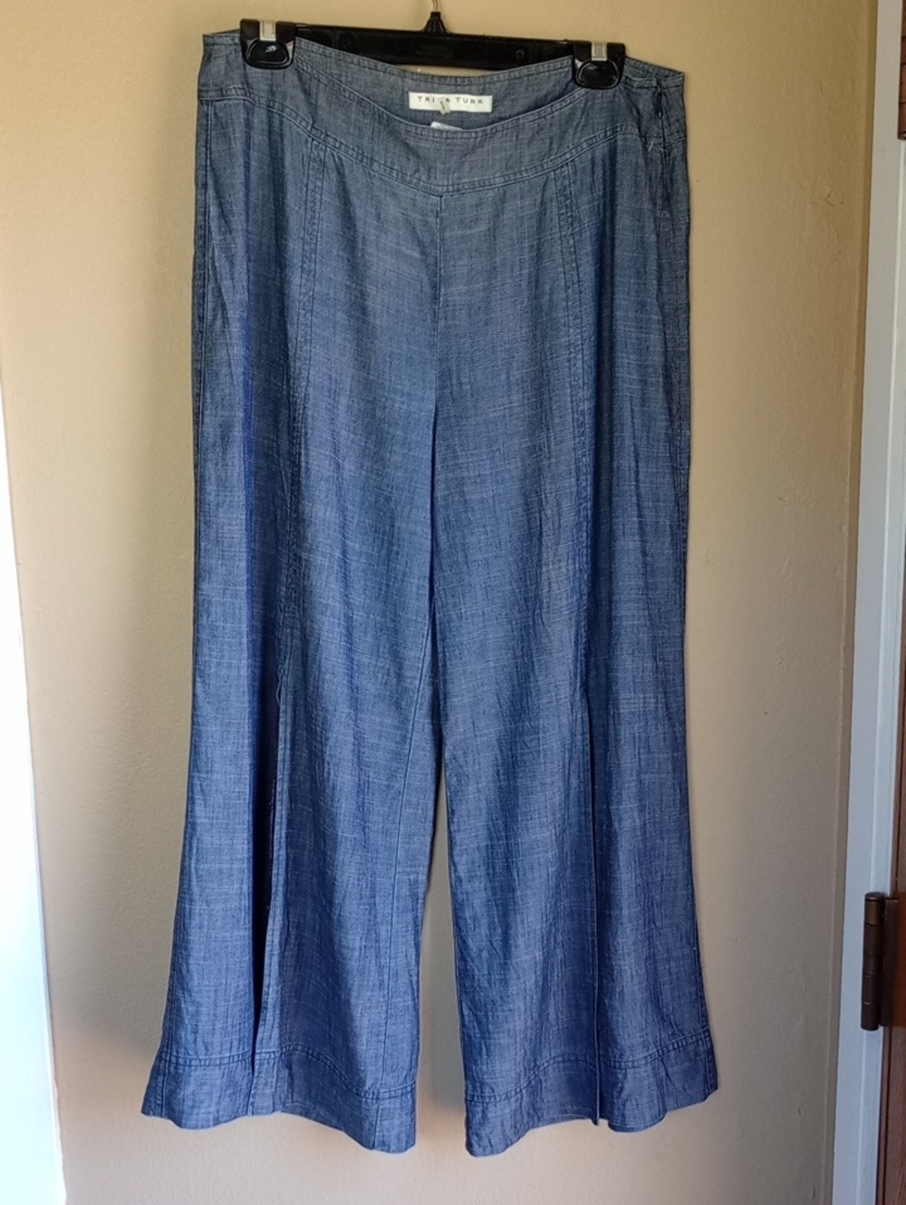 Trina Turk Linen Blue Blend Crop Wide Open Leg Pants Size 8